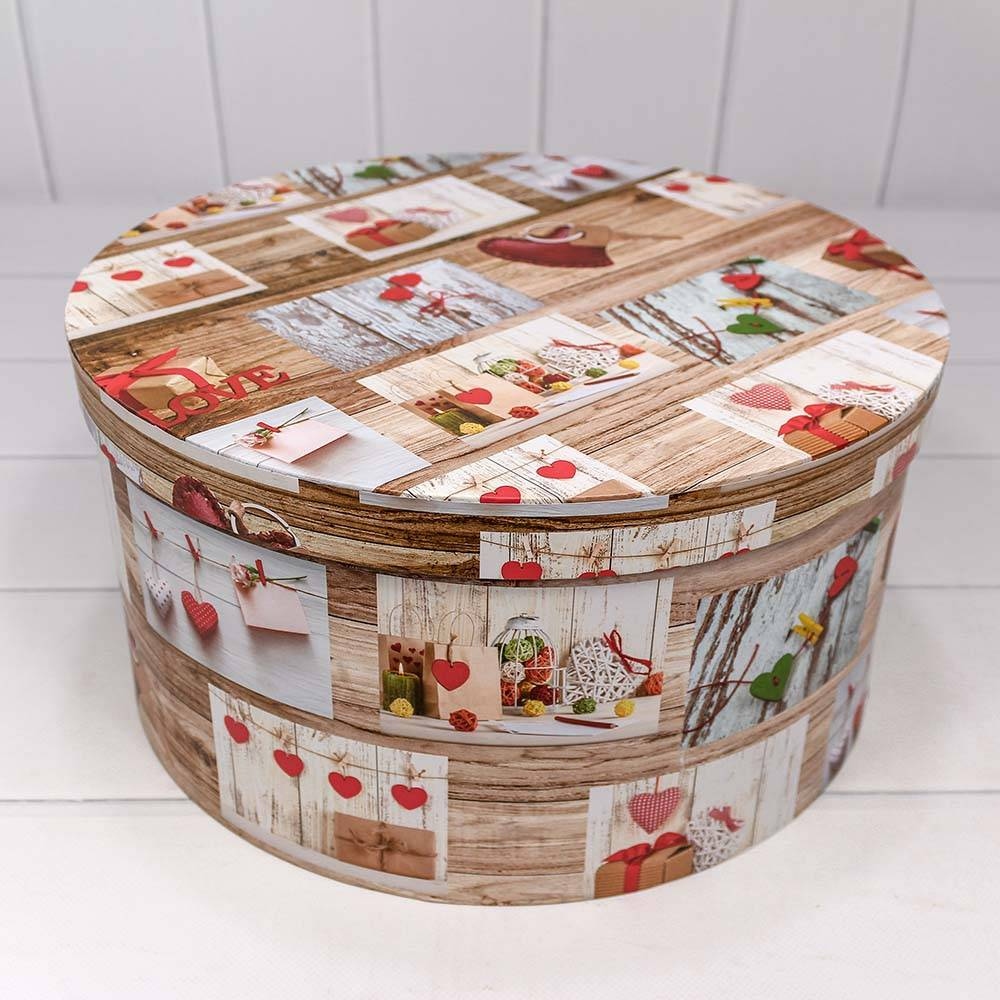 Коробки Круглые Набор 1/10 35*17,3 "Сердца на деревянном фоне"