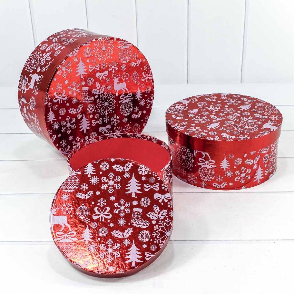 Коробки Круглые Набор 1/3 25,5*11,5 "Новогодний" Красный