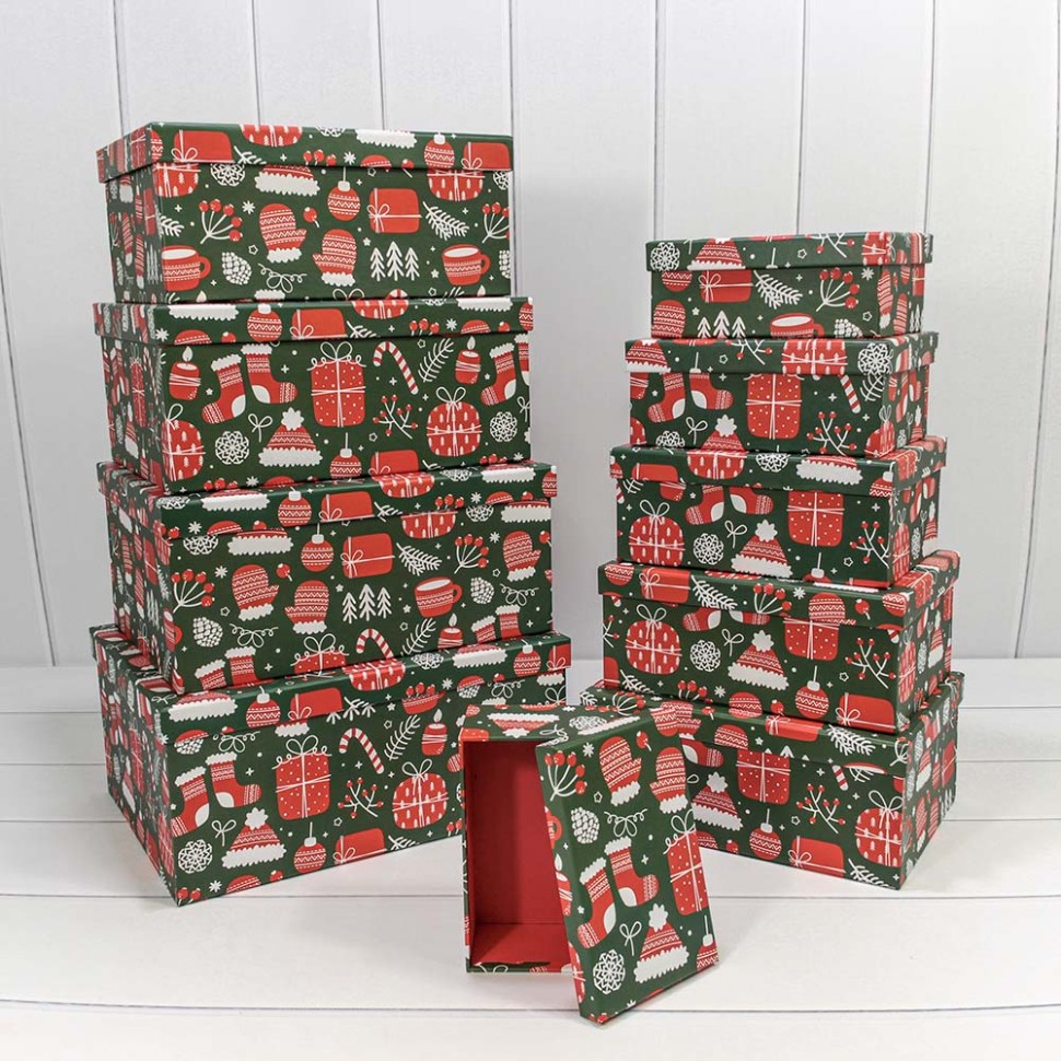 Коробки Прямоугольные Набор 1/10 34*26*15,3 "Новый год"-2306