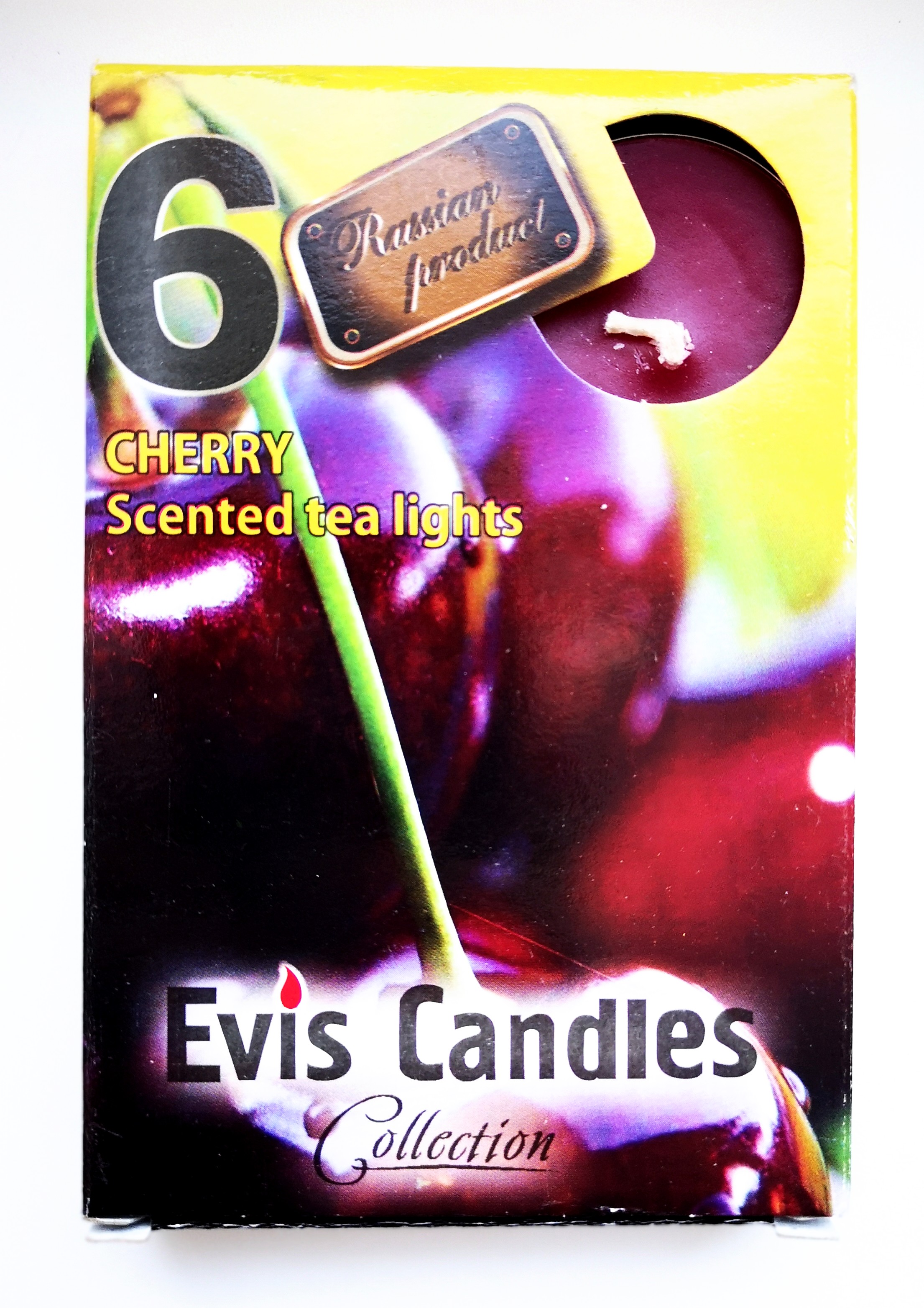 Чайные свечи парафиновые малые D 37 мм аромат Вишня, подарочные 6 шт/уп