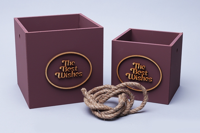 Кашпо из дерева с ручкой "The Best Wishes" шоколад набор из 2шт