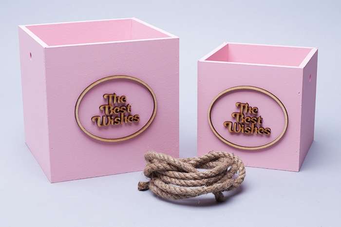 Кашпо из дерева с ручкой "The Best Wishes" розовый набор из 2шт