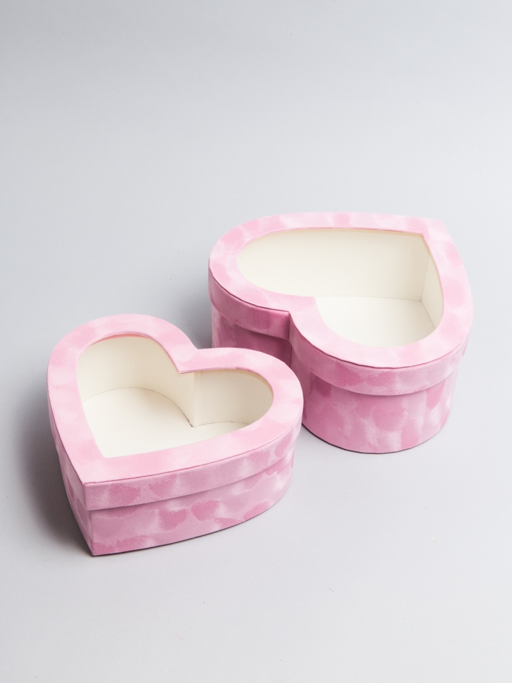 Коробка Сердце (2 шт) 26×24×10,5 см бархатная розовый