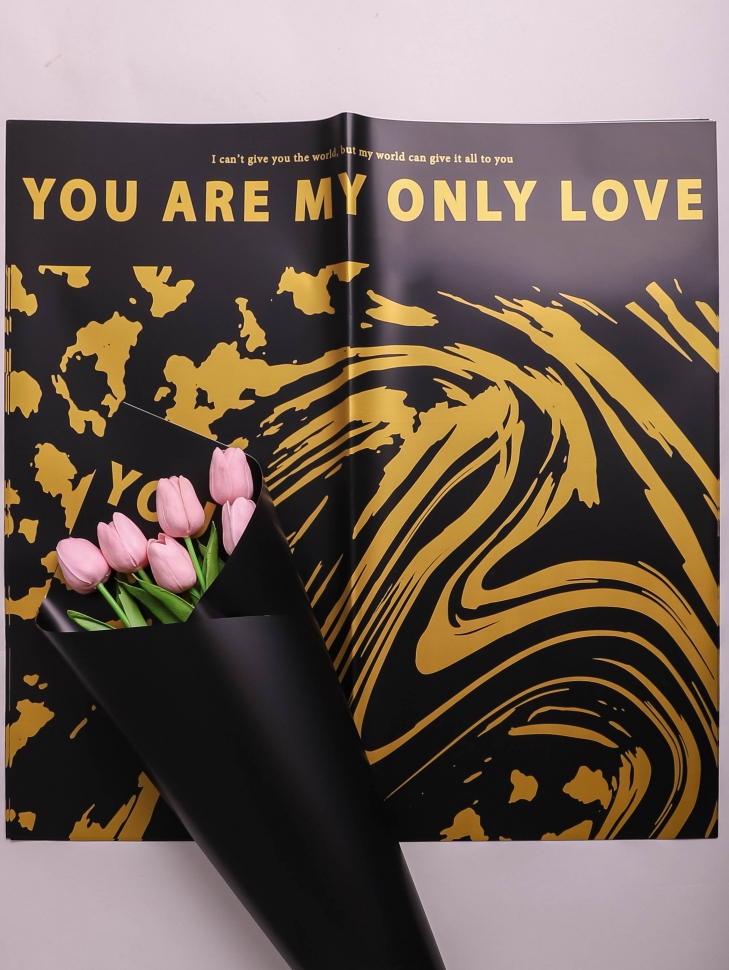 Пленка матовая 58 см × 58 см 60 мкм РЦ 10 листов Only love рисунок золотой на черном