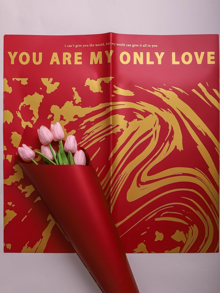 Пленка матовая 58 см × 58 см 60 мкм РЦ 10 листов Only love рисунок золотой на винном