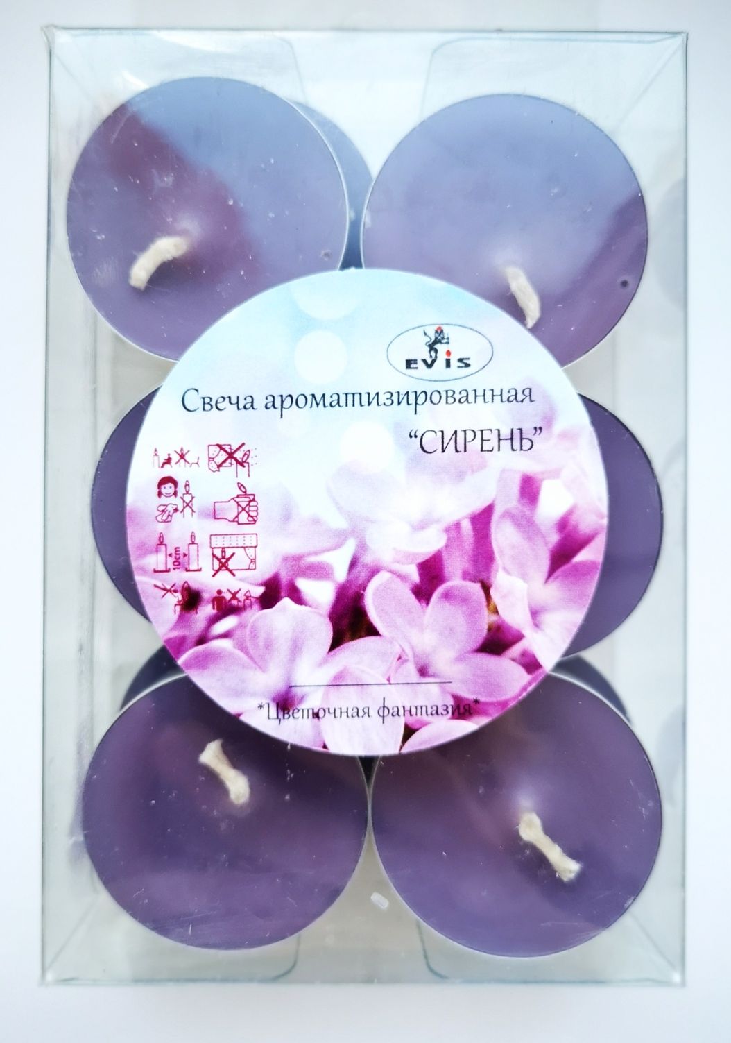 Чайные свечи малые D 37 мм. Набор 12 шт, цвет сирень, аромат сирень