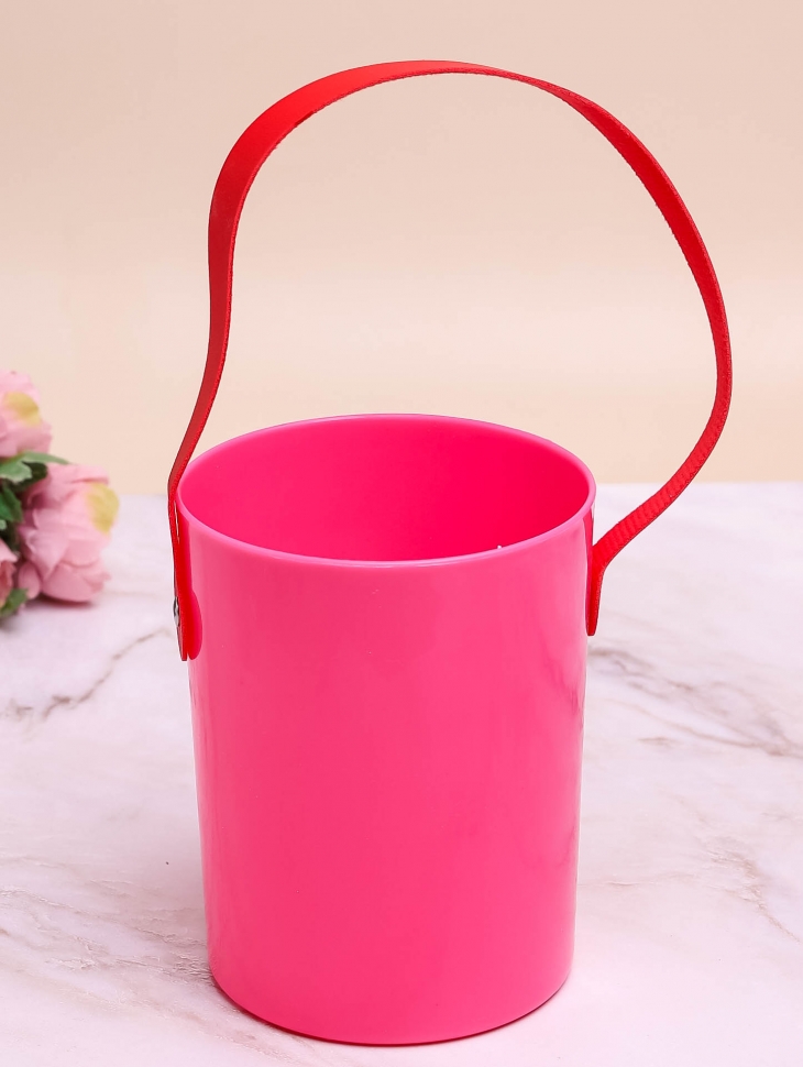 Коробка для цветов Цилиндр пластик d11х14см LZL-173 розовый яркий