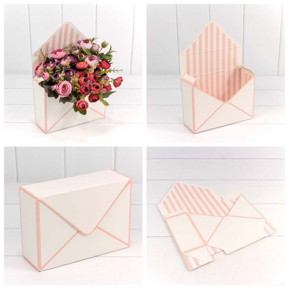 Коробка "Конверт" 20×30×8 сборная "Полоска" Персиковый
