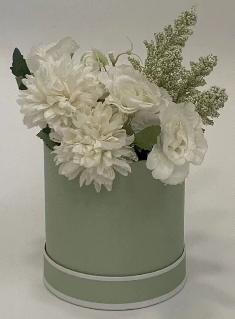 Коробка под цветы с крышкой с белой окантовкой 11x11 см, фисташковый