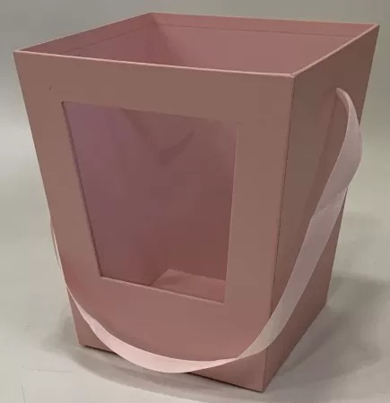 Коробка под цветы с окном 19x19x22 см./14*14 см., 1 шт., розовый