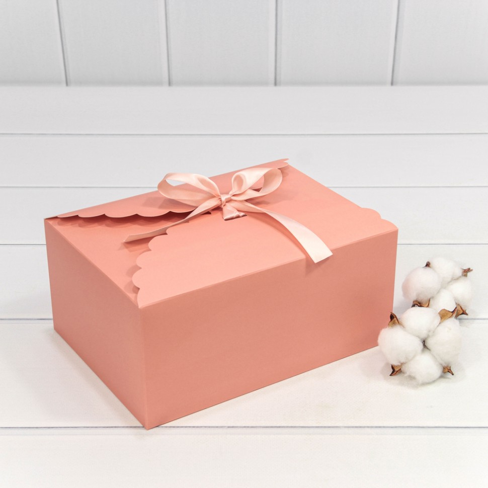 Коробка Прямоугольная 22×16×10 сборная с атласной лентой Тёмно-пудровый