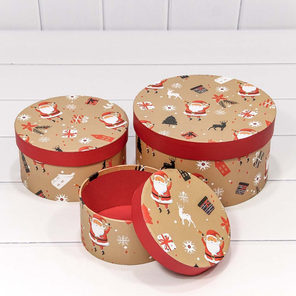 Коробки Набор 3 в 1 Круглые 21×11,5 "Новый год" 2120