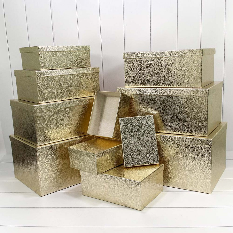 Коробки прямоугольные набор 10 в 1 50*35*25 кожа крокодила золотой