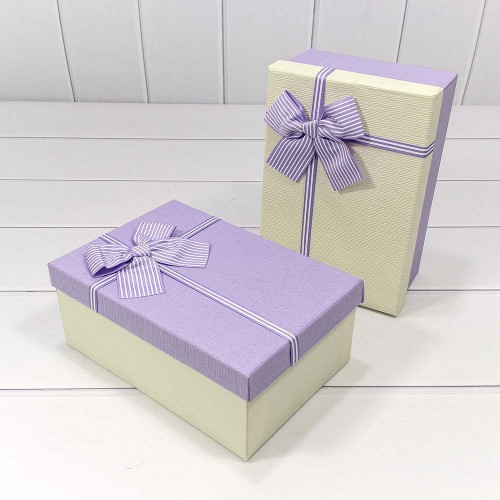 Коробки прямоугольные набор 3 шт 23*16*9,5 см с полосатым бантиком сиреневый (ассортимент)