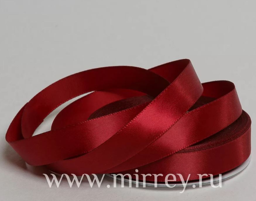 Лента атласная "Элит", на катушке (картон), односторонняя, 15 мм х 25 ярд, вишневый