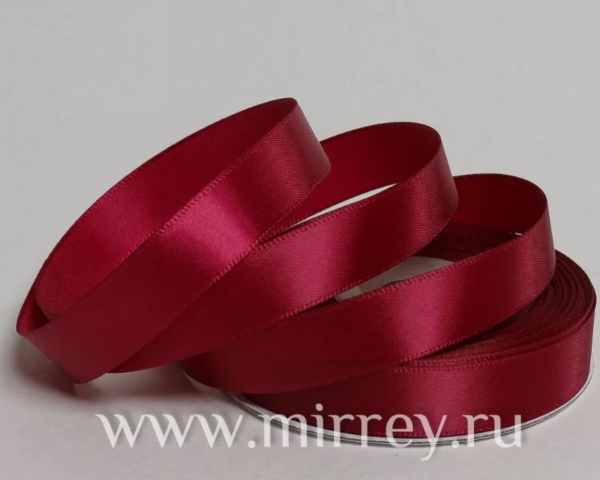 Лента атласная, на катушке (картон), односторонняя, 15 мм х 25 ярд, бургунди
