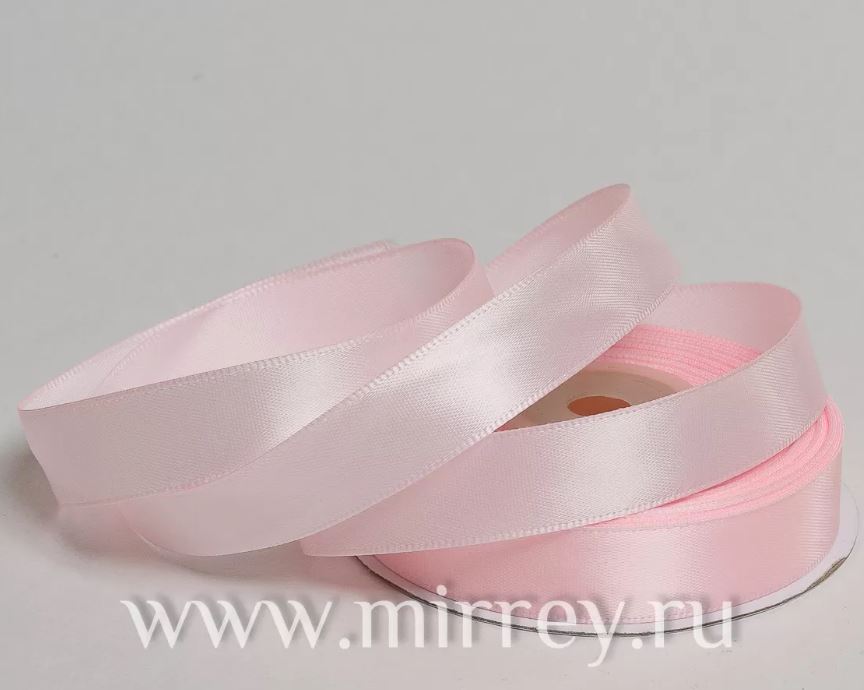 Лента атласная, на пенопласте, односторонняя, 6 мм х 25 ярд,  пудрово-розовый
