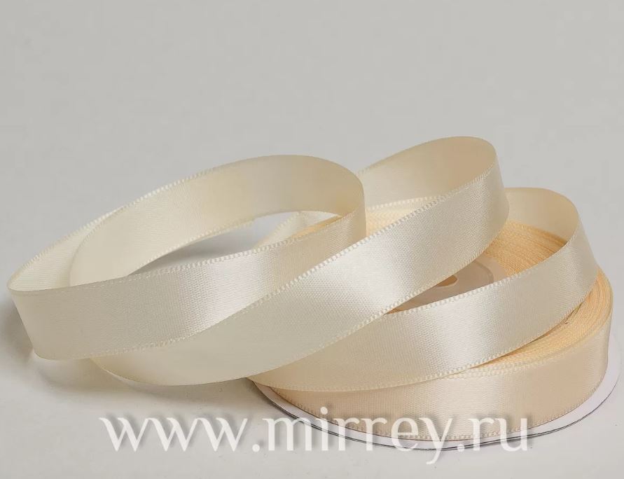 Лента атласная, на пенопласте, односторонняя, 6 мм х 25 ярд,  слоновая кость