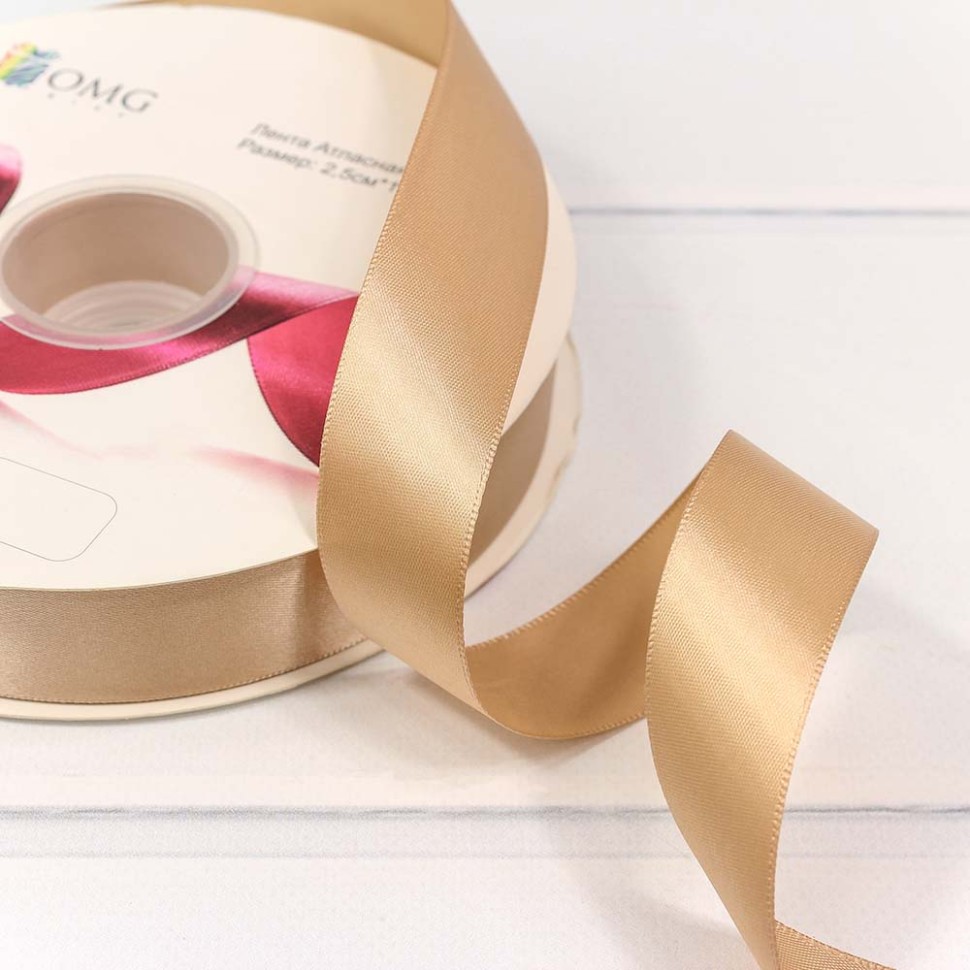 Лента Атласная Полиэстер класс А 2,5см*100ярд Золотой