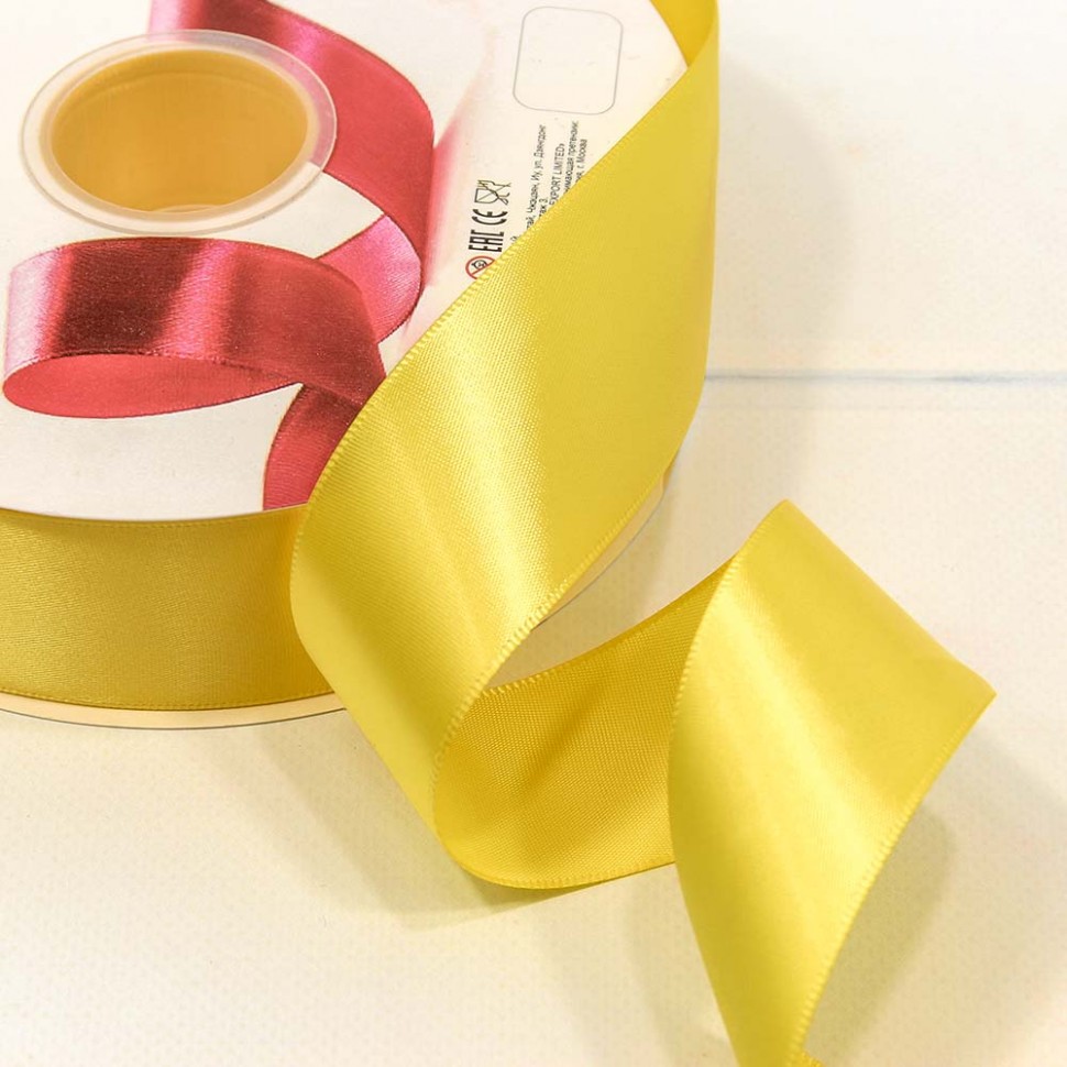 Лента Атласная Полиэстер класс А 3,8см*100ярд  шафраново-жёлтый