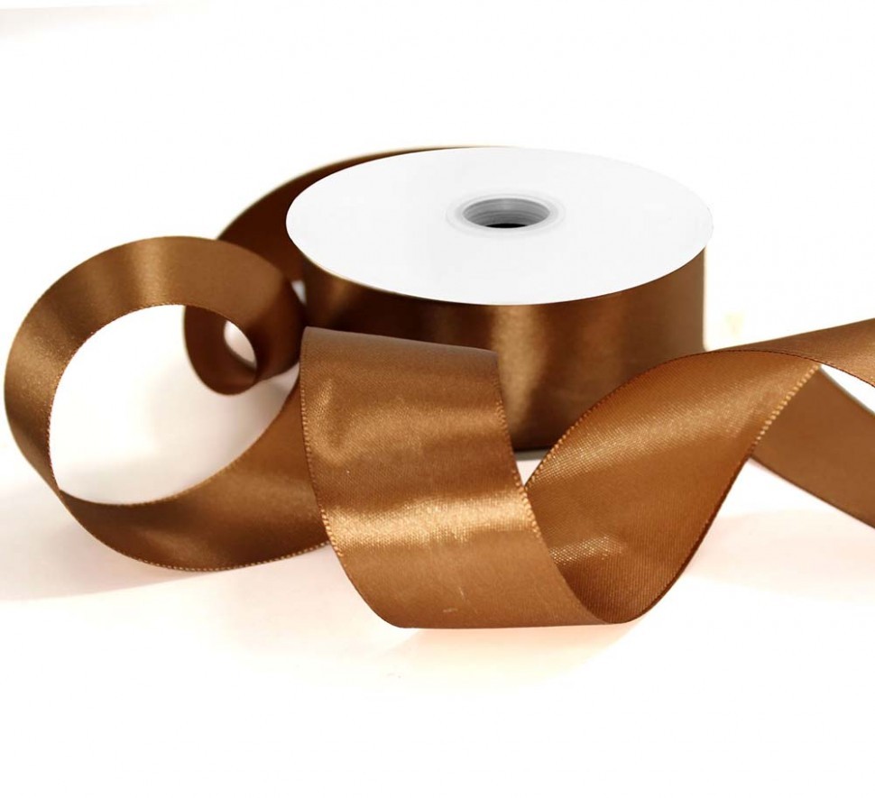 Лента атласная сатин 3,8 см*50 ярдов шоколадный