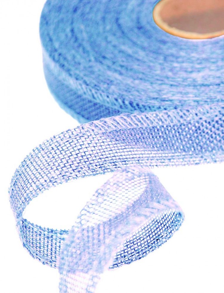 Лента декоративная из искусственного льна с проволокой 2,5 см*25 ярд небесно-голубой