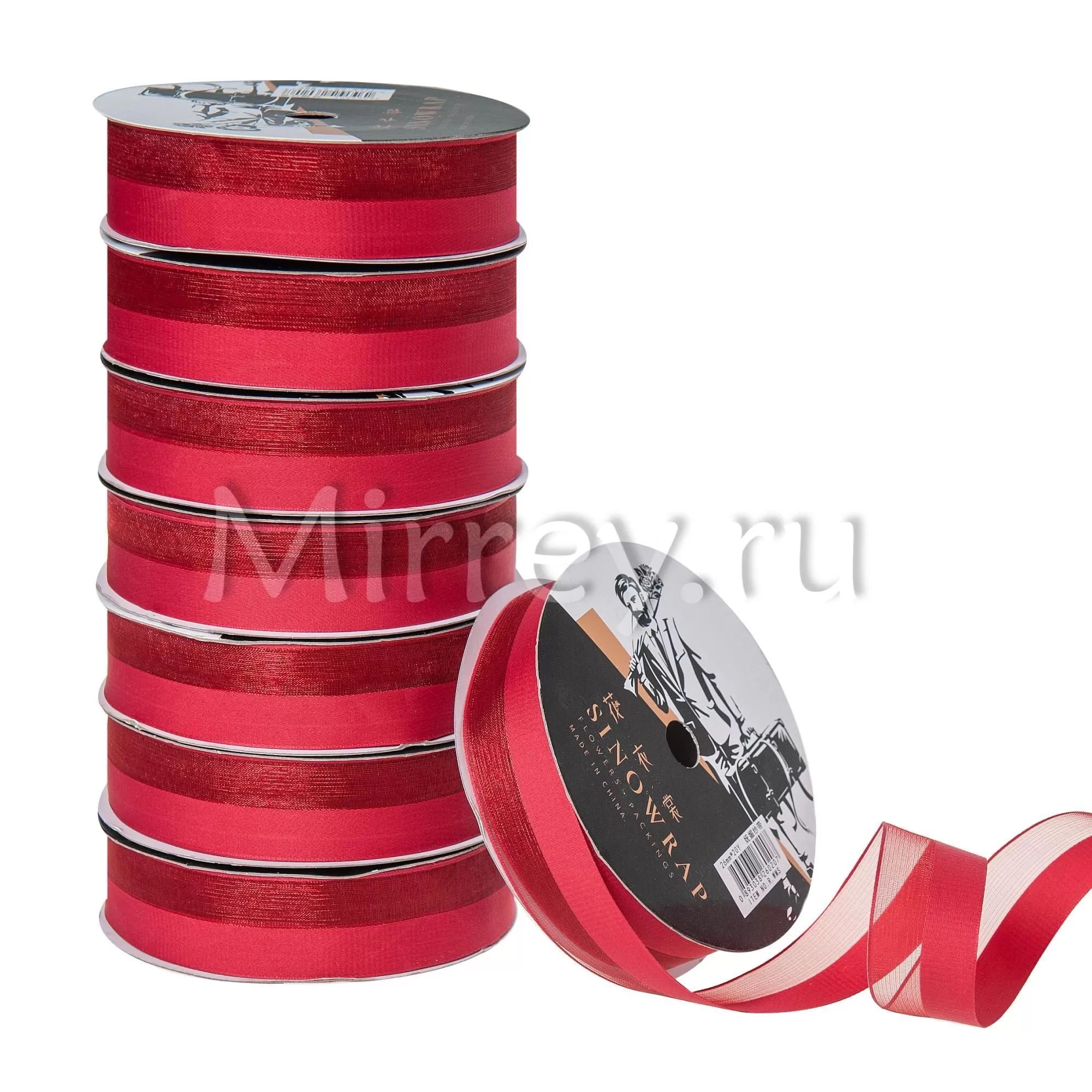 Лента декоративная "Половинки", полиэстер, 26 мм х 20 ярд., красный