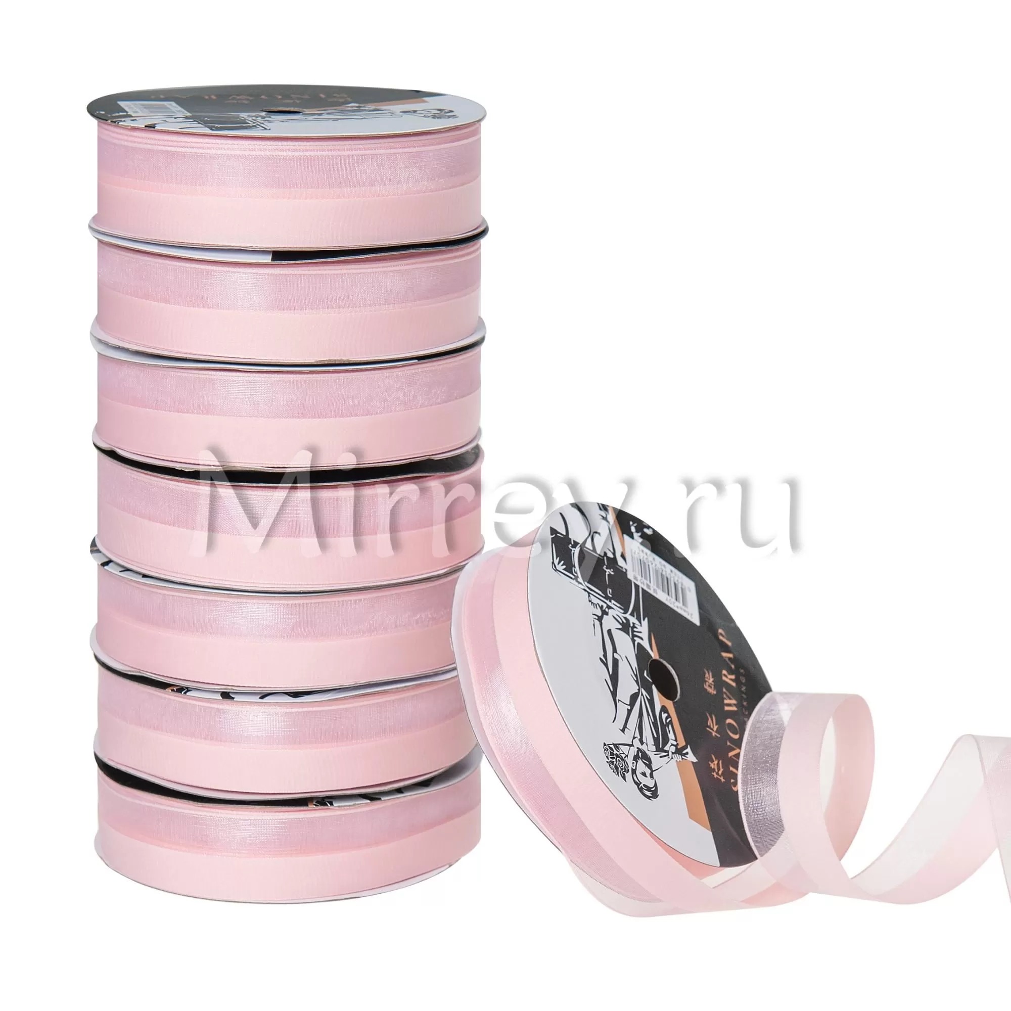 Лента декоративная "Половинки", полиэстер, 26 мм х 20 ярд., светло-розовый