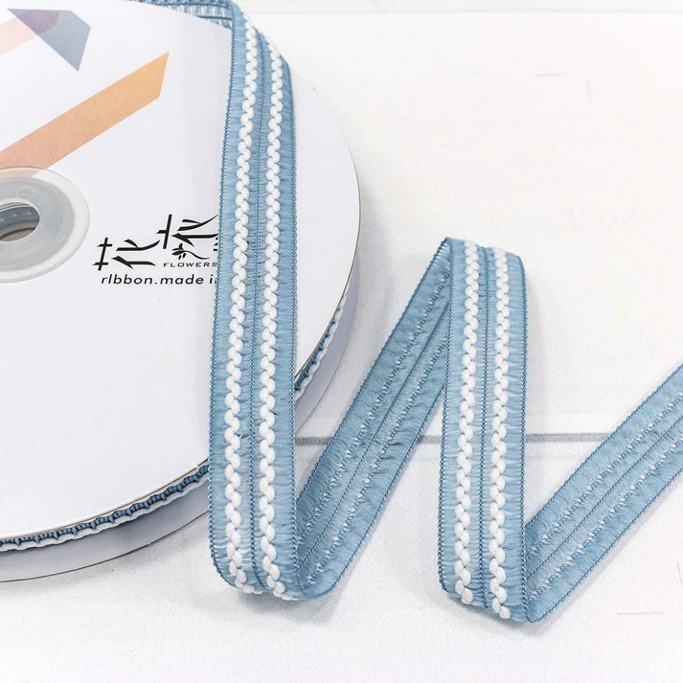 Лента декоративная с бахромой (полиэстер) 1,5 см*25 ярд голубой