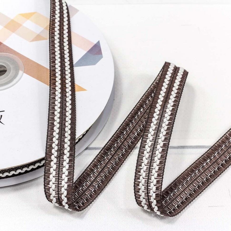 Лента декоративная с бахромой (полиэстер) 1,5 см*25 ярд кофейный