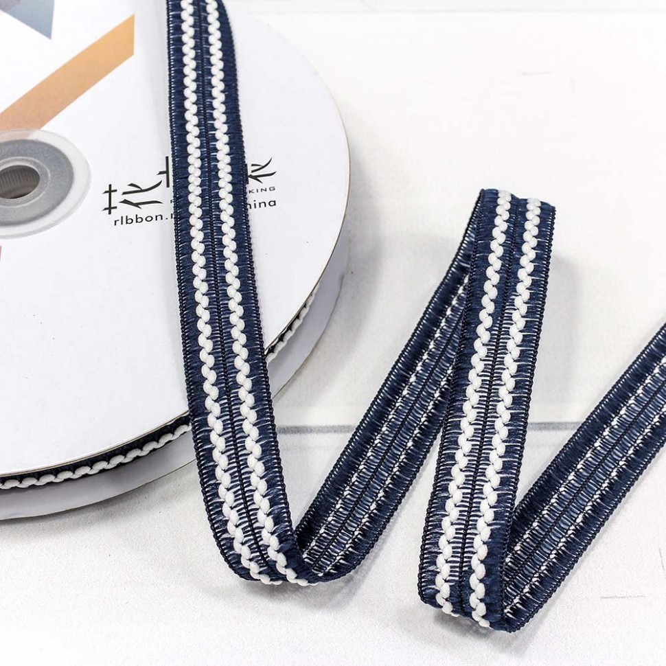 Лента декоративная с бахромой (полиэстер) 1,5 см*25 ярд темно-синий