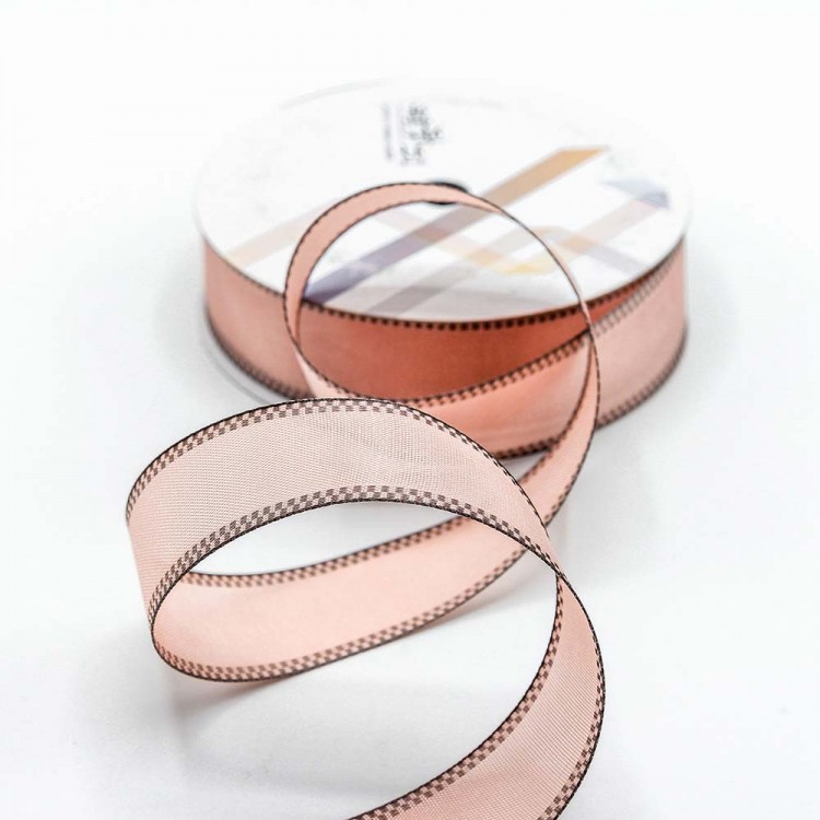 Лента декоративная с каймой (полиэстер) 3 см*15 ярдов персиковый