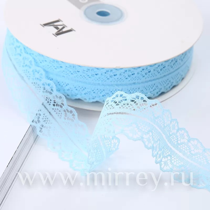 Лента декоративная "Тонкое кружево", полиэстер, 30 мм х 50 ярд., голубой