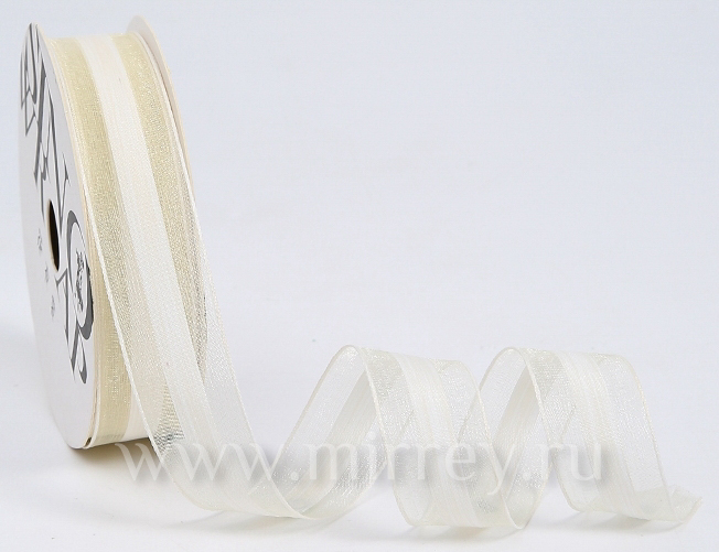 Лента декоративная "Воздушное облако", полиэстер, 25 мм х 20 ярд., шампань
