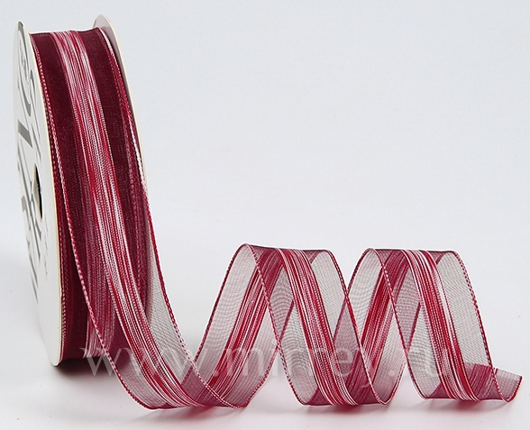 Лента декоративная "Воздушное облако", полиэстер, 25 мм х 20 ярд., винный