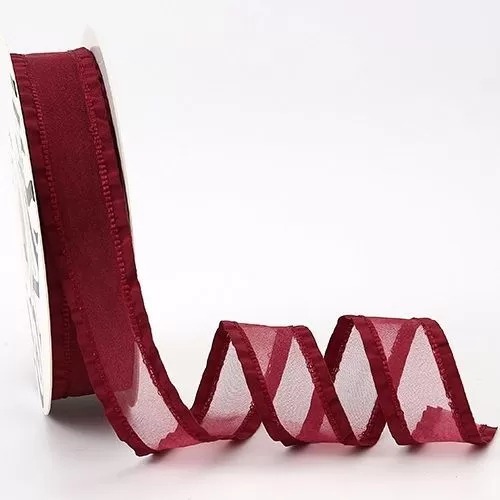 Лента декоративная "Воздушный поцелуй", полиэстер, 25 мм х 15 ярд., винный