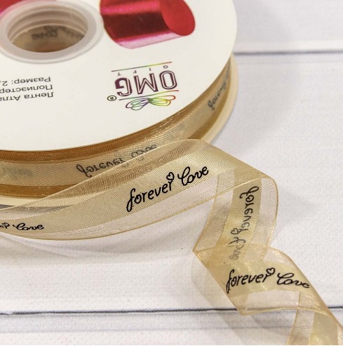 Лента органза "Forever love" 2,5 см*100 ярд бронзовый