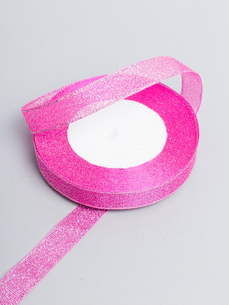 Лента парча 15 мм × 25 ярд К ярко-розовый