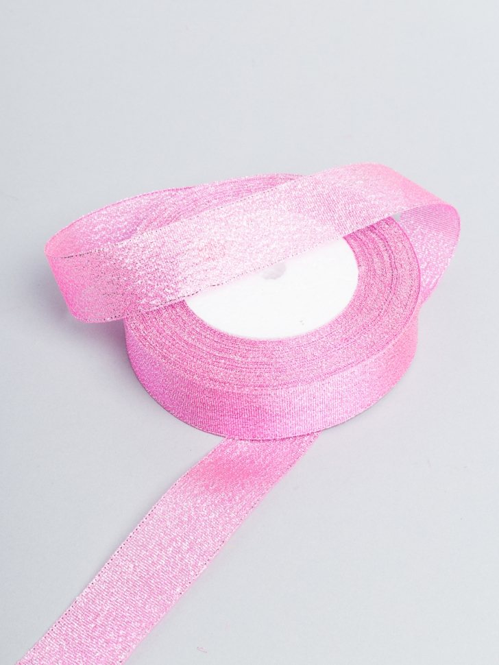 Лента парча 25 мм × 25 ярд К ярко-розовый