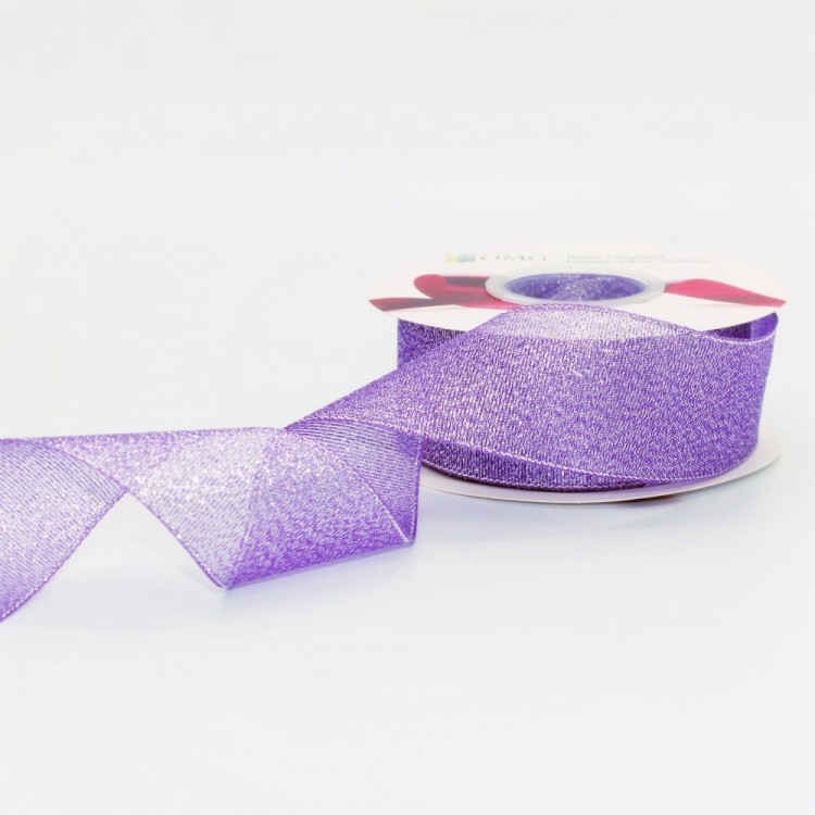 Лента парча с блеском 3,8см*25ярд сиреневый