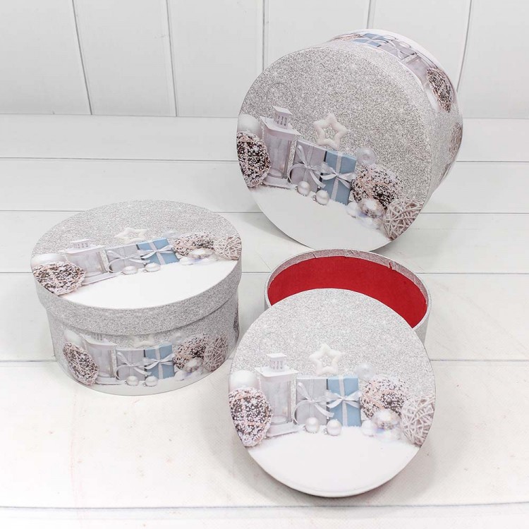 Набор коробок 3 в 1 круглый 21*11,5 см Новогодний натюрморт