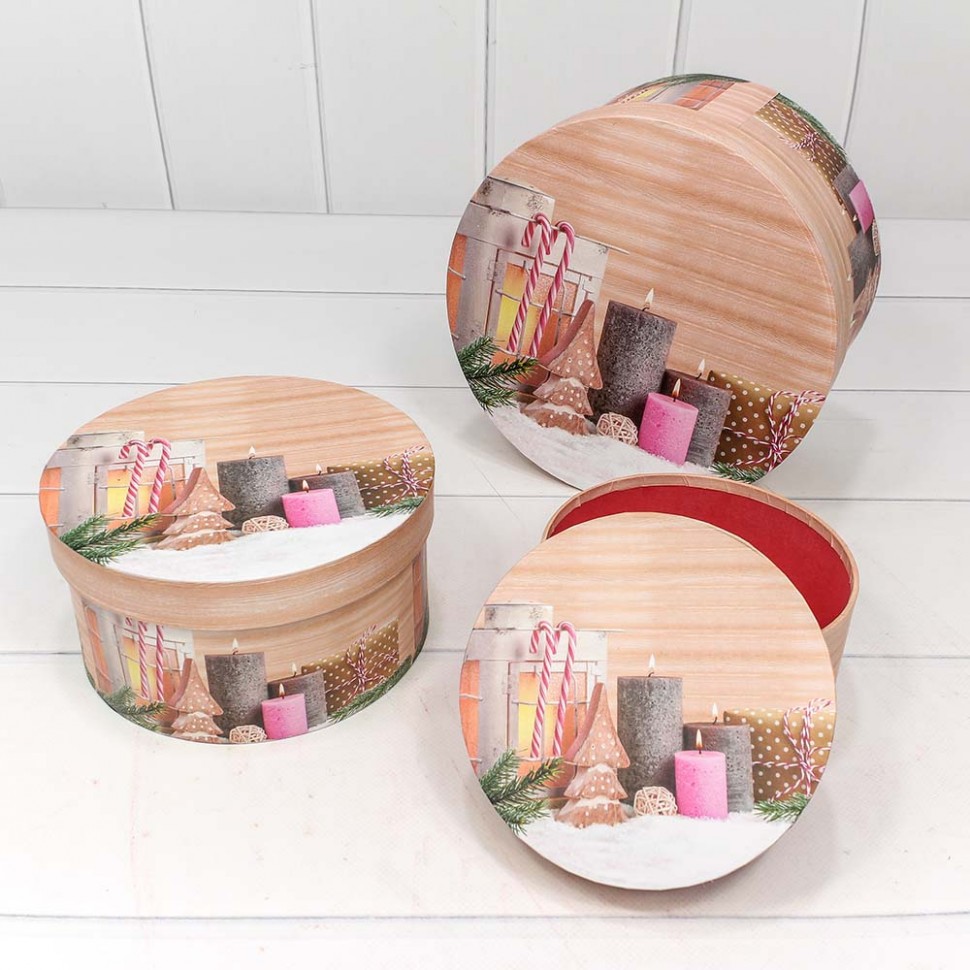 Набор коробок 3 в 1 круглый 21*11,5 см Новогодний огонёк