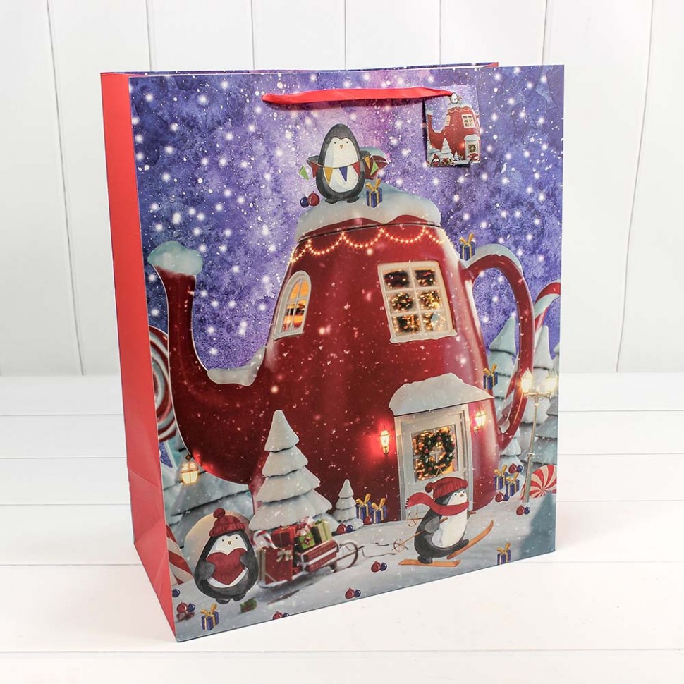 Пакет подарочный Люкс "Чайник-домик" 41×49×19