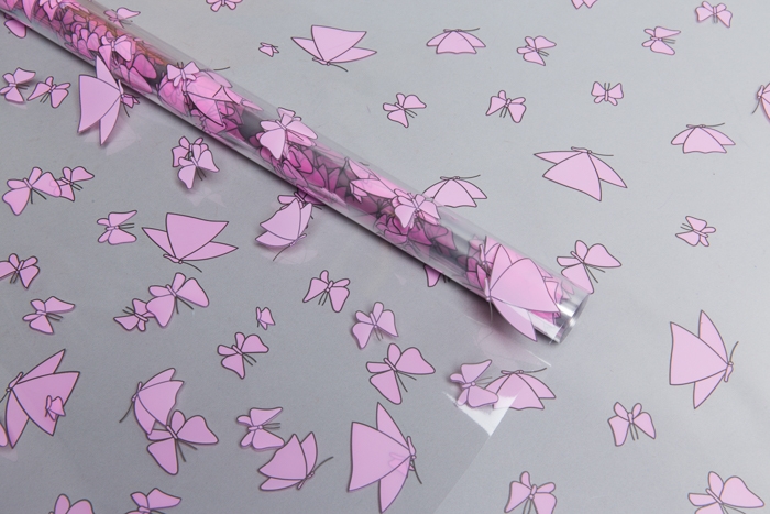 Пленка цветная 60см Мотыльки розовый