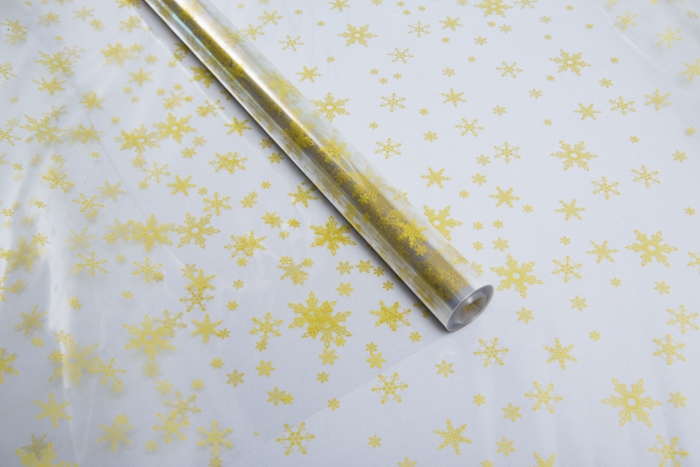 Пленка цветная Снежинки NEW 70 см*10 м золотой