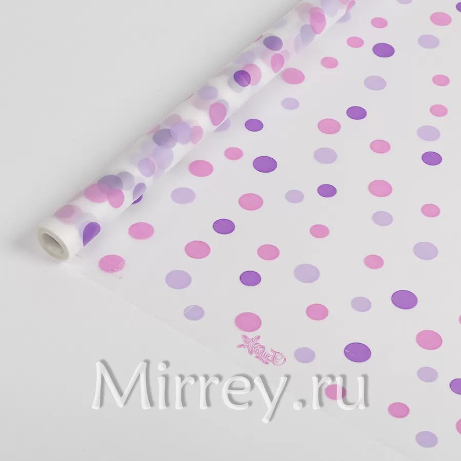 Пленка матовая Трехцветный Горох, 70 см х 200 гр, темно-фиолетовый-сирень-бледно-фиолетовый