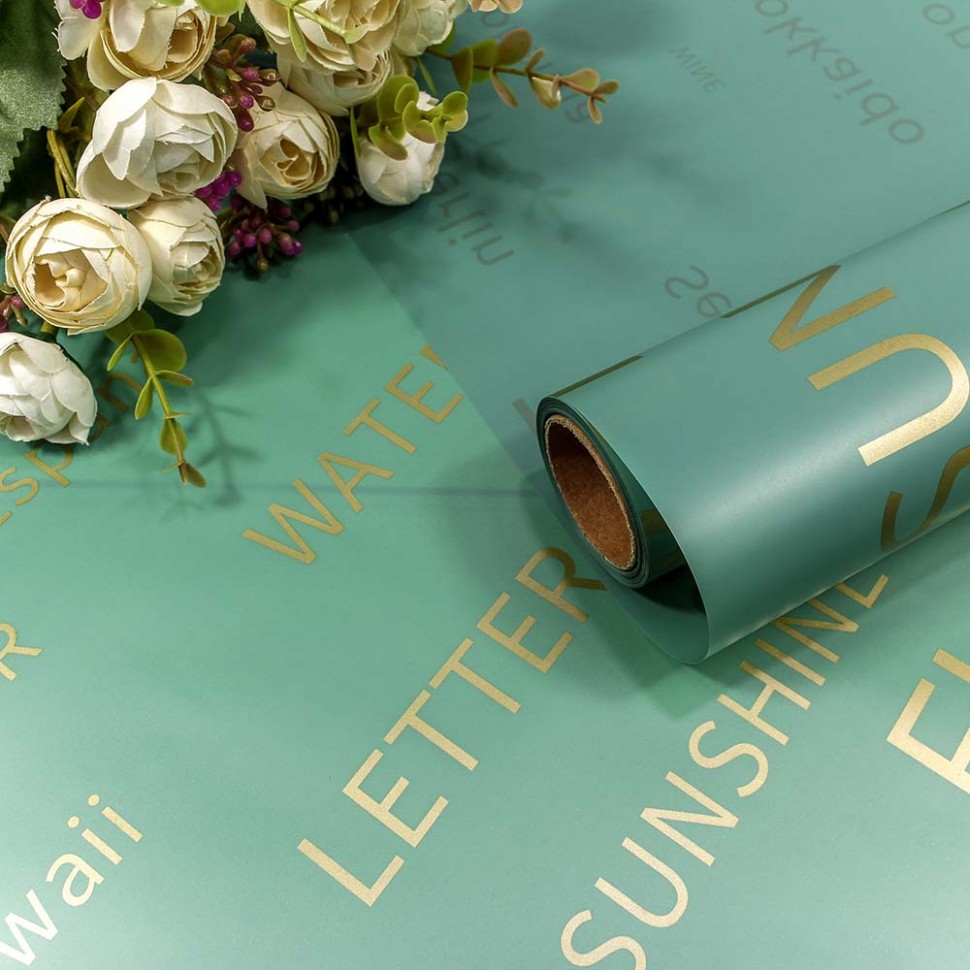 Плёнка 0,58*10м матовая с золотым тиснением 50мкм изумрудный