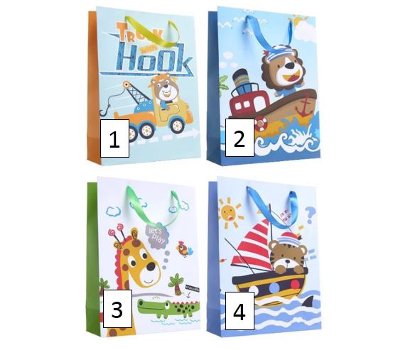 Подарочные пакеты "Веселое путешествие" в ассортименте, 22х31х10см, 4 вида