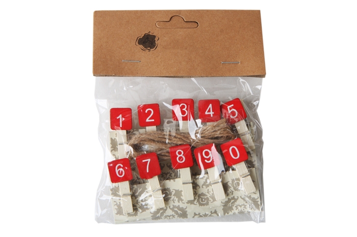 Прищепка "Цифры на красном фоне" 10 шт