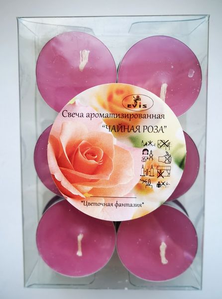 Чайные свечи малые D 37 мм. Набор 12 шт, цвет розовый, аромат чайная роза
